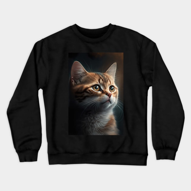 orange cat looking off in the distance - CGI style Crewneck Sweatshirt by KoolArtDistrict